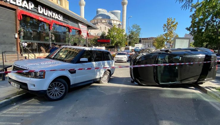 Ataşehir’de park halindeki cipe çarpan otomobil yan yattı