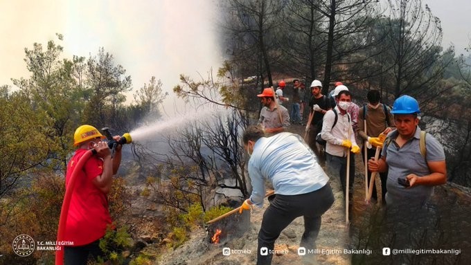 Bakan Özer’den, yangınla mücadeleye katılan öğretmenlere teşekkür