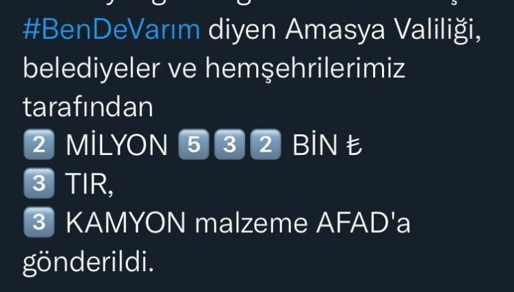 Bakan Soylu’dan Amasyalılara yardım teşekkürü