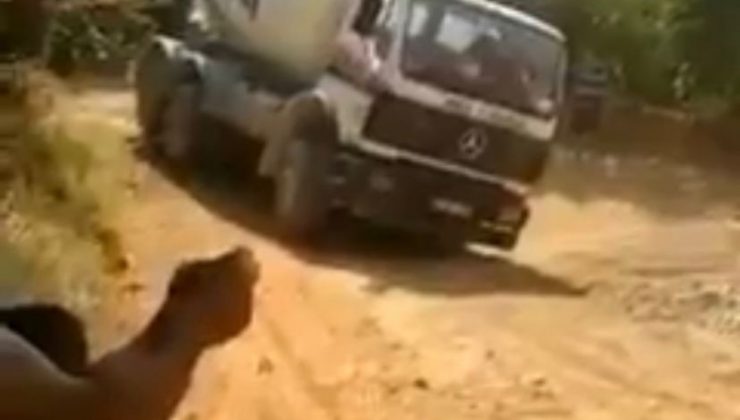 Beton mikseri işte böyle devrildi