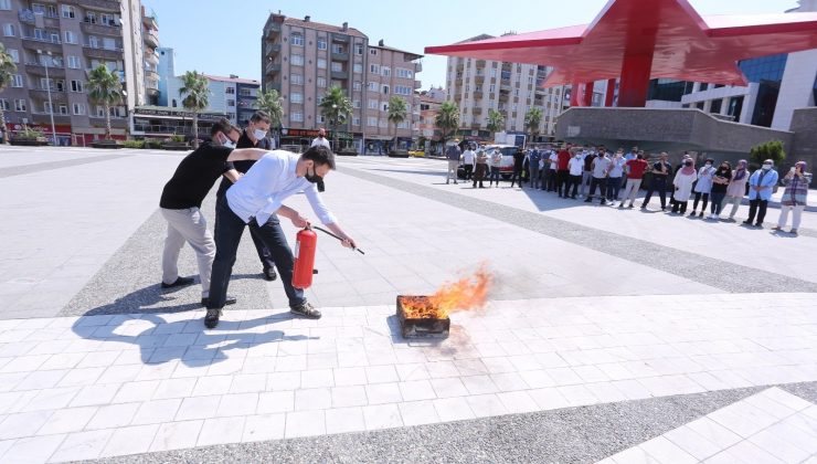 Canik Belediyesi’nde yangın tatbikatı yapıldı
