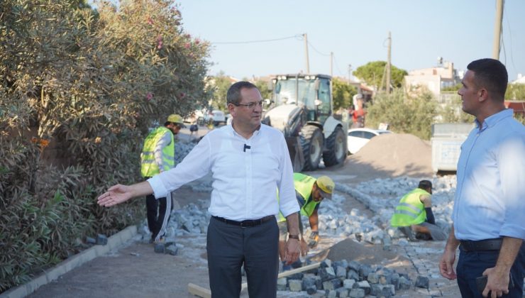 Cunda’nın yollarına granit küp taşı döşeniyor