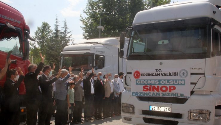 Erzincan’dan sel felaketinin yaşandığı Sinop’a 5 tır dolusu yardım gönderildi
