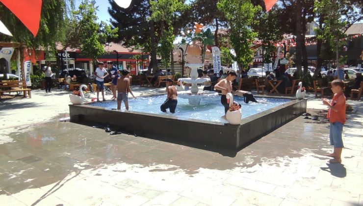 Hava sıcaklıkları artınca süs havuzuna koştular