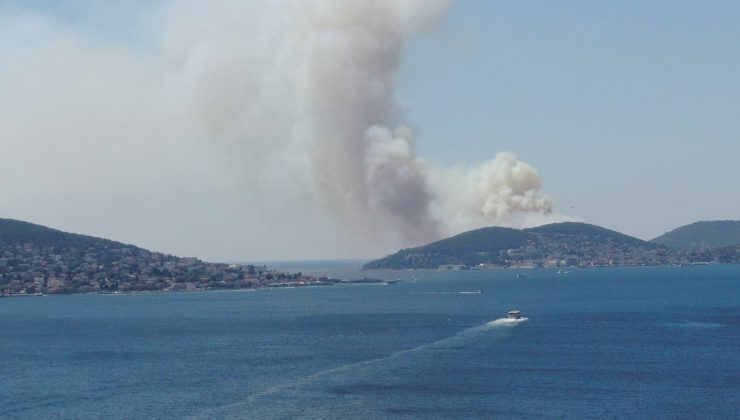 Heybeliadaki orman yangını havadan görüntülendi
