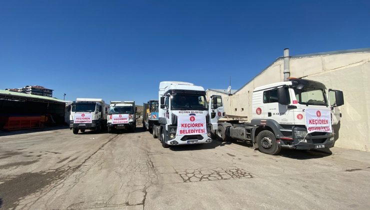 Keçiören Belediyesi afet bölgelerine 7 iş makinesi ve bir tır dolusu içme suyu sevk etti
