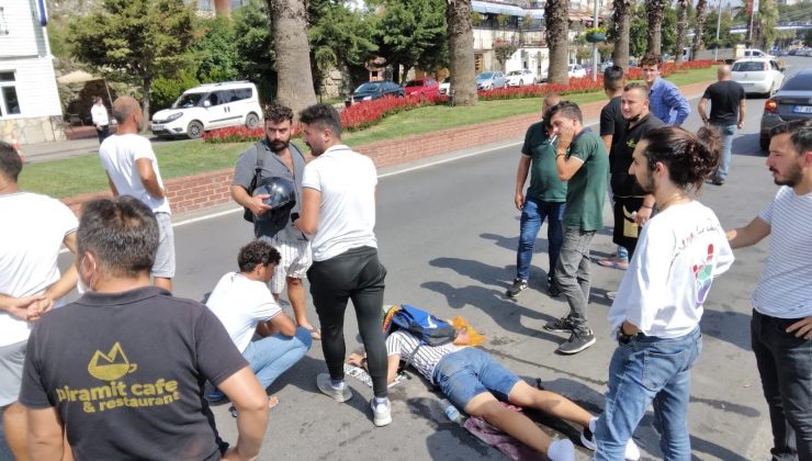 Motosiklet park halindeki kamyonete çarptı