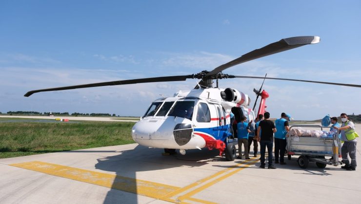 Sinop’ta ulaşımın sağlanamadığı bölgelere helikopterle yardım ulaştırılıyor