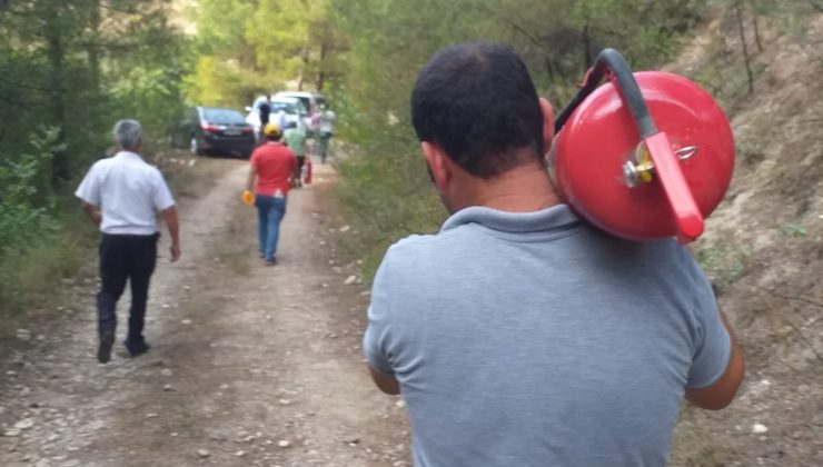 Vatandaşlar ve personel orman yangınına ilk müdahaleyi tüplerle yaptı