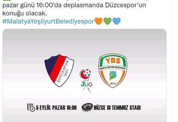 Yeşilyurt Belediyespor Düzce deplasmanına gidiyor