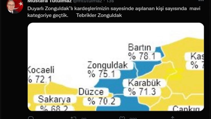 Zonguldak aşı haritasında maviye döndü