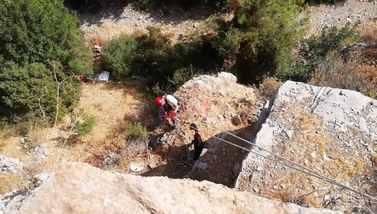 2 gündür kayalıklarda mahsur kalan keçiler kurtarıldı