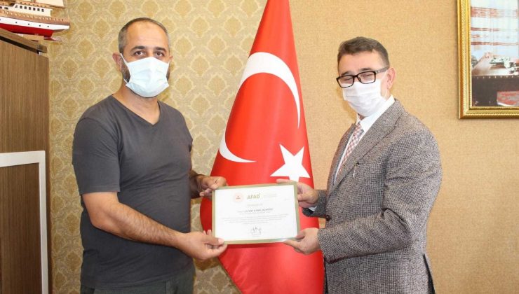 AFAD gönüllülerine teşekkür belgesi