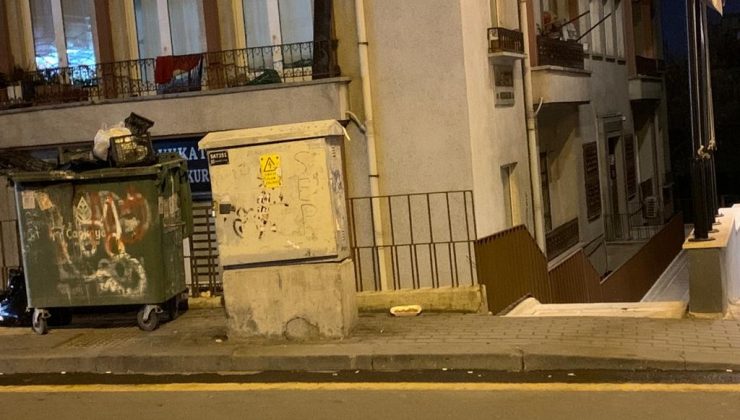 Ankara’da görme engelli şeridinin üzerinde duran çöp konteyneri geçişleri engelliyor