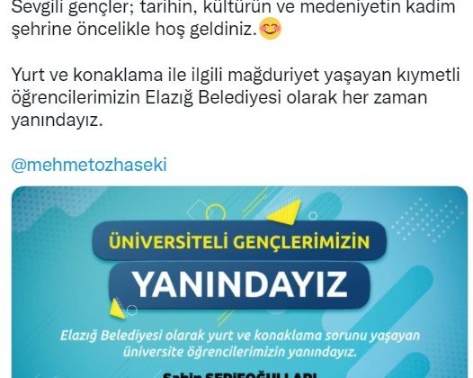 Başkan Şerifoğulları’ndan üniversite öğrencilerine destek