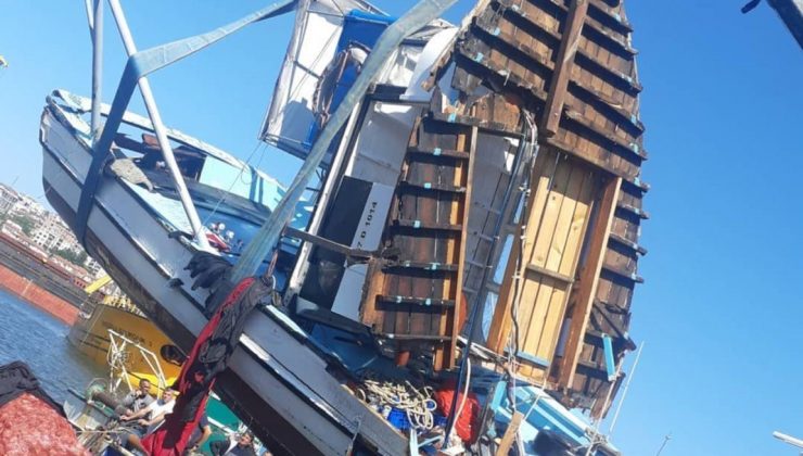 Çarpışma sonrası tekne suya gömüldü