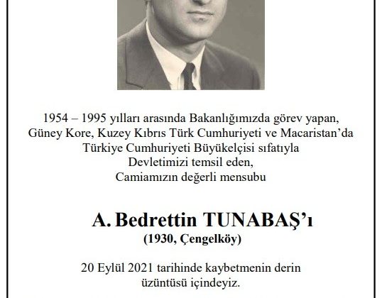 Dışişleri Bakanlığından emekli Büyükelçi Tunabaş için başsağlığı mesajı