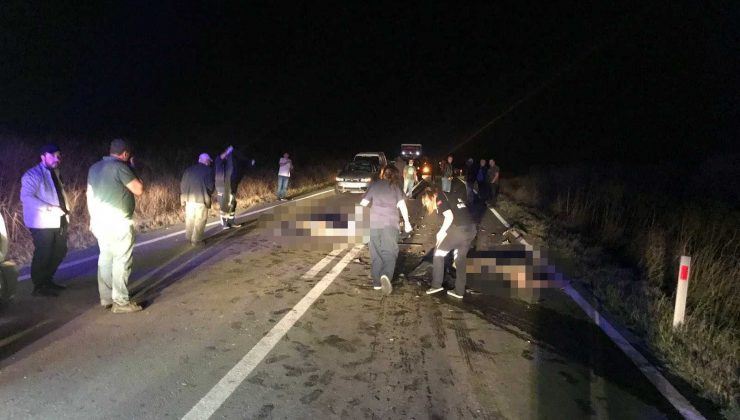 Edirne’de 2 kişinin öldüğü kazada otomobil önce yayalara sonra traktöre çarpmış