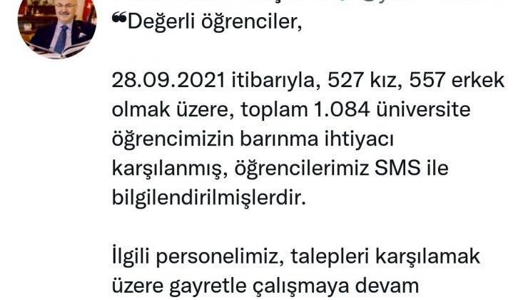 İzmir Valisi Köşger: “Bin 84 üniversite öğrencisinin barınma ihtiyacı karşılandı”