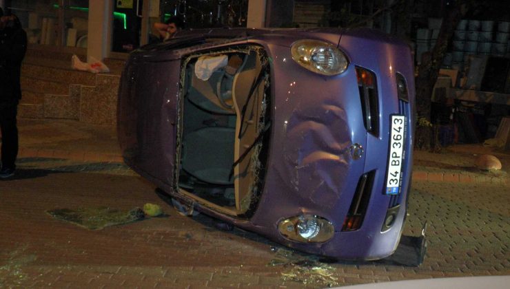 Kartal’da kontrolden çıkan otomobil park halindeki otomobillere çarpıp takla attı