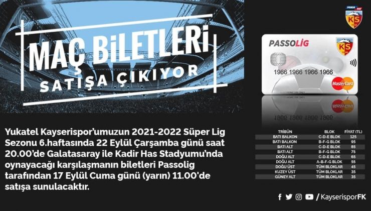 Kayserispor – Galatasaray maçının bilet fiyatları belli oldu