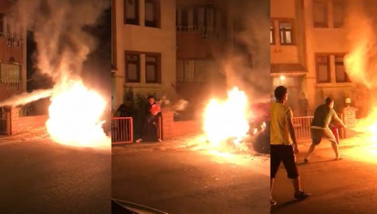 Mahalle halkı alev alan aracı söndürmek için seferber oldu