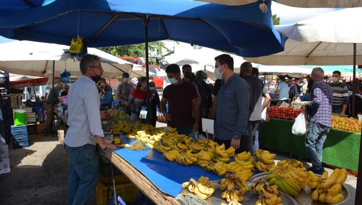 Manyas pazarında salgın önlemleri denetimi