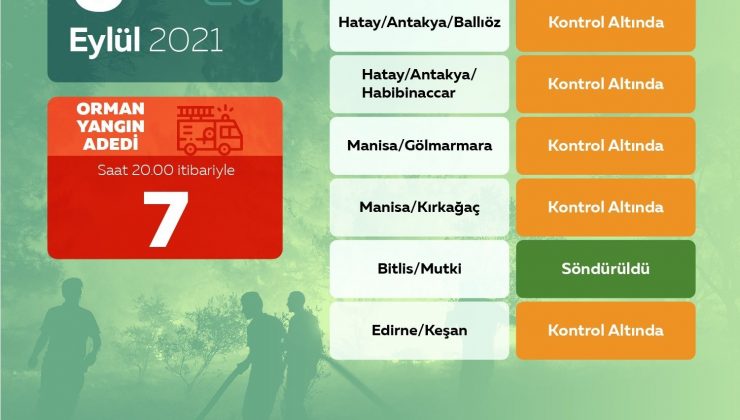 Orman Genel Müdürlüğü: “Bugün çıkan 7 orman yangınının tamamını kontrol altına aldık”