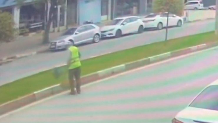 Otomobil; temizlik işçisine böyle çarptı