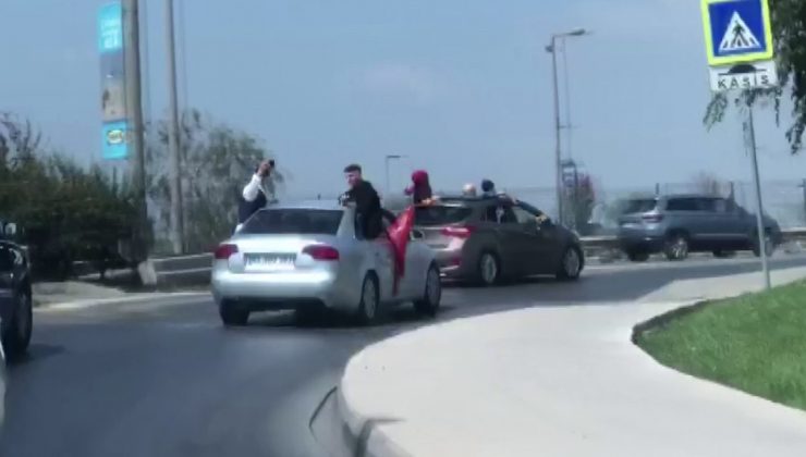 Düğün konvoyunda akıl almaz görüntü