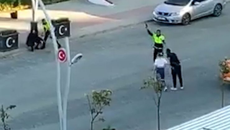 Polis kavgayı durdurmak için havaya ateş açtı, o anlar kamerada