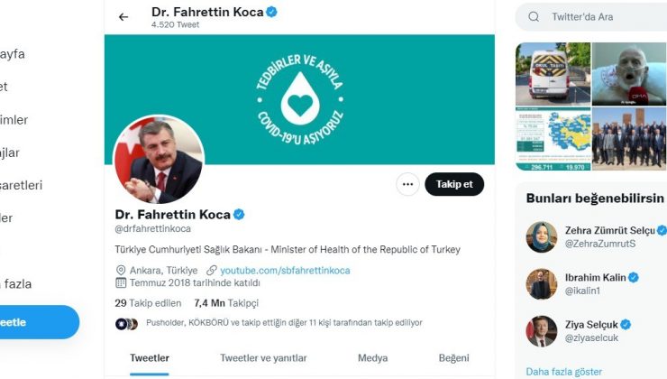 Sağlık Bakanı Dr. Fahrettin Koca, sosyal medyada DSÖ ile yarışıyor