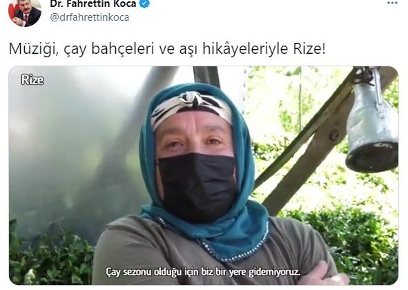 Sağlık Bakanı Koca, Rize’de çay bahçesinde aşılama işlemini paylaştı