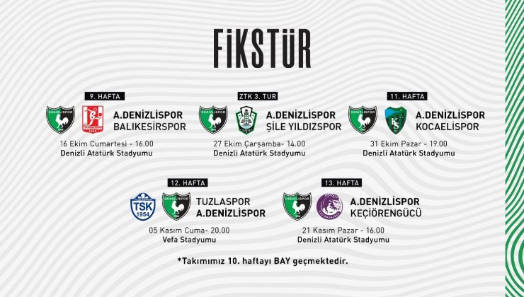 A. Denizlispor’un müsabaka programı belli oldu