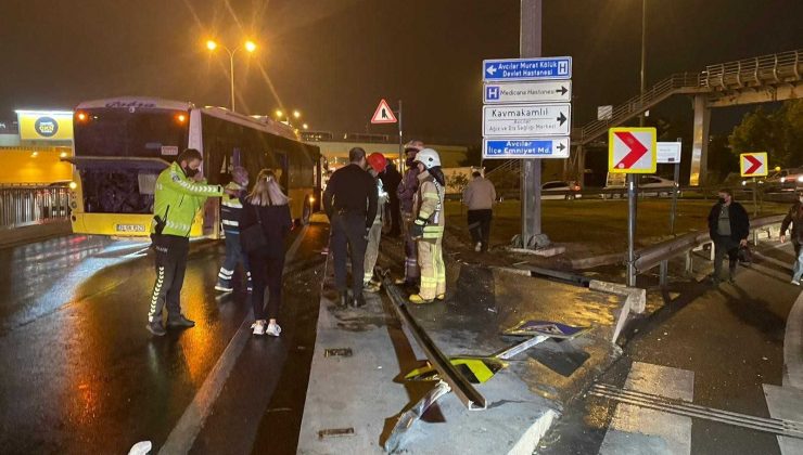 Avcılar’da halk otobüsü kaza yaptı, otobüse bariyer saplandı:1’i ağır 4 yaralı
