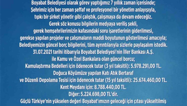 Boyabat Belediyesi güncel borç rakamlarını açıkladı