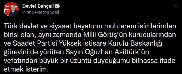 MHP lideri Bahçeli’den taziye mesajı