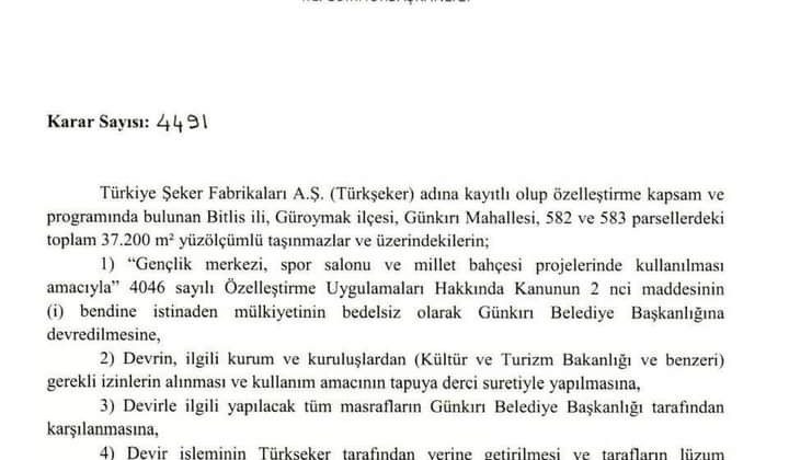 Şeker Fabrikası arazisi belediyeye devredildi