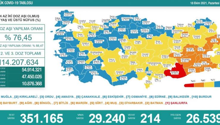 Son 24 saatte korona virüsten 214 kişi hayatını kaybetti