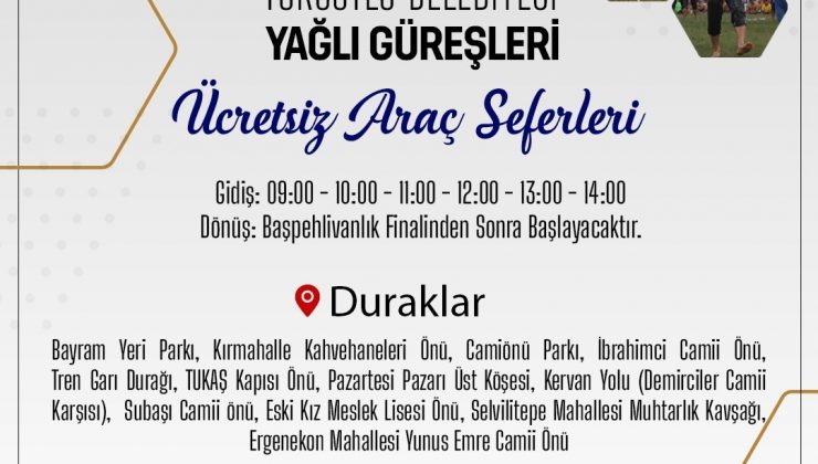 Turgutlu Belediyesinden yağlı güreşlere ücretsiz servis