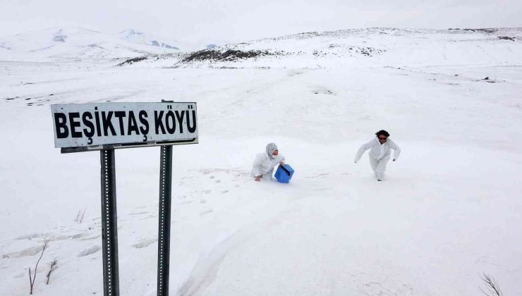 Ardahan’da sağlıkçılar kar, tipi ve fırtınaya rağmen köy köy gezip aşılama yapıyor