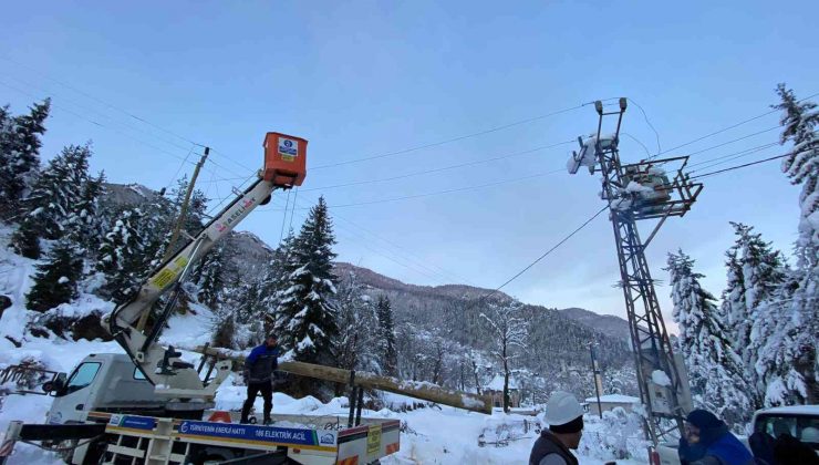 Artvin’de elektrik dağıtım şirketi çalışanlarının yoğun kar mesaisi