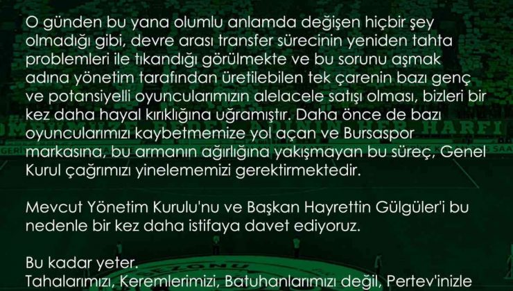 Bursaspor taraftarı yönetimi yeniden istifaya davet etti