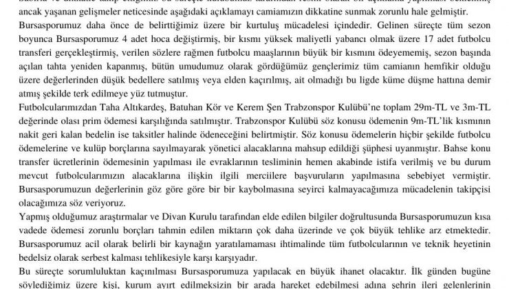 BURSİAD: “Bursasporumuza yapılacak en büyük ihanet olacaktır”
