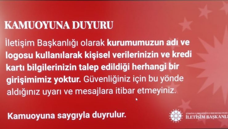 Cumhurbaşkanlığı İletişim Başkanlığı’ndan dolandırıcılara karşı uyarı