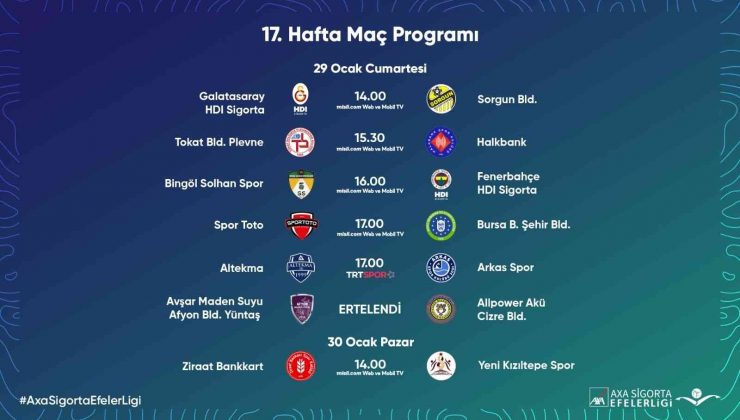 Efeler Ligi’nde 17. hafta programı
