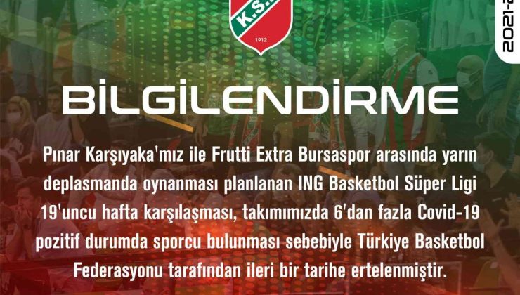Frutti Extra Bursaspor – Pınar Karşıyaka maçı ertelendi
