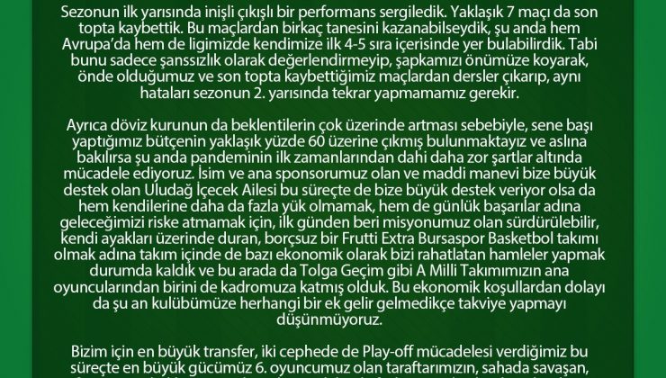 Nedim Yücel: “Takviye yapmayı düşünmüyoruz”