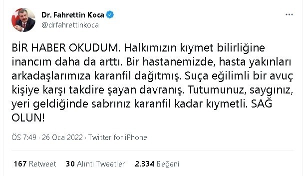 Sağlık Bakanı Koca’dan Düzcelilere teşekkür