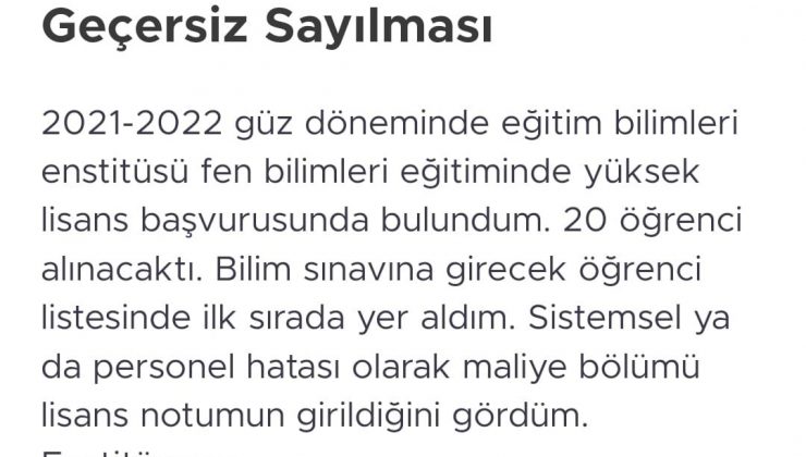 Yüksek lisansı kazandı, üniversite reddetti